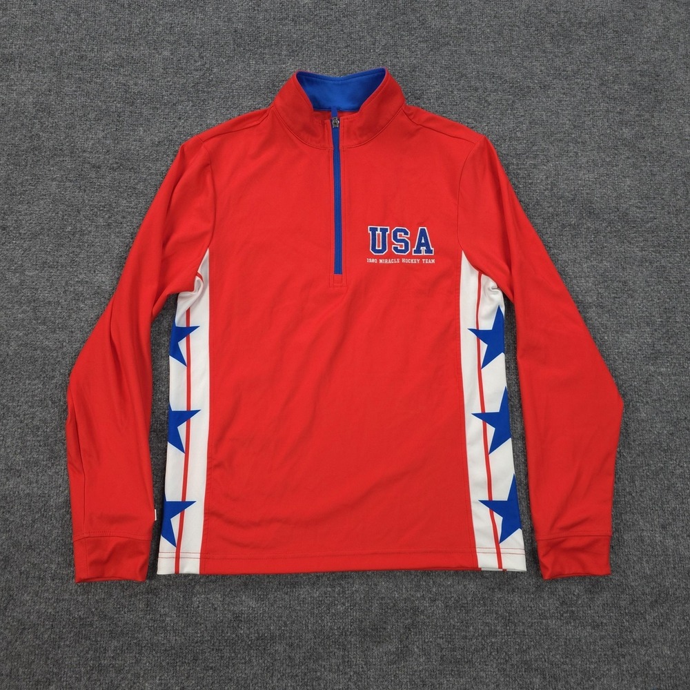 Waggle Shirt Mens Small Red USA 1980 Miracle Hocket Team 1/4 Zip Performance